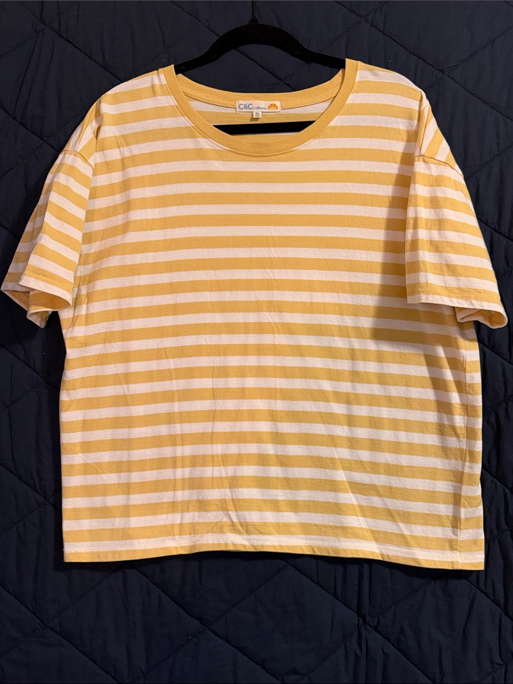 C&C California Womens Yellow & White Striped Short Sleeve Tee